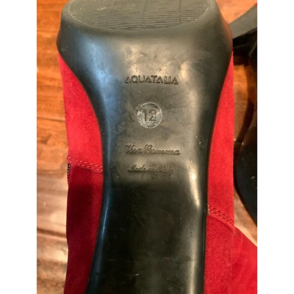 Aquatalia Red Suede High Heel Ankle Booties W/ Buckle & Zipper, Size 12 (US) - Picture 5 of 7